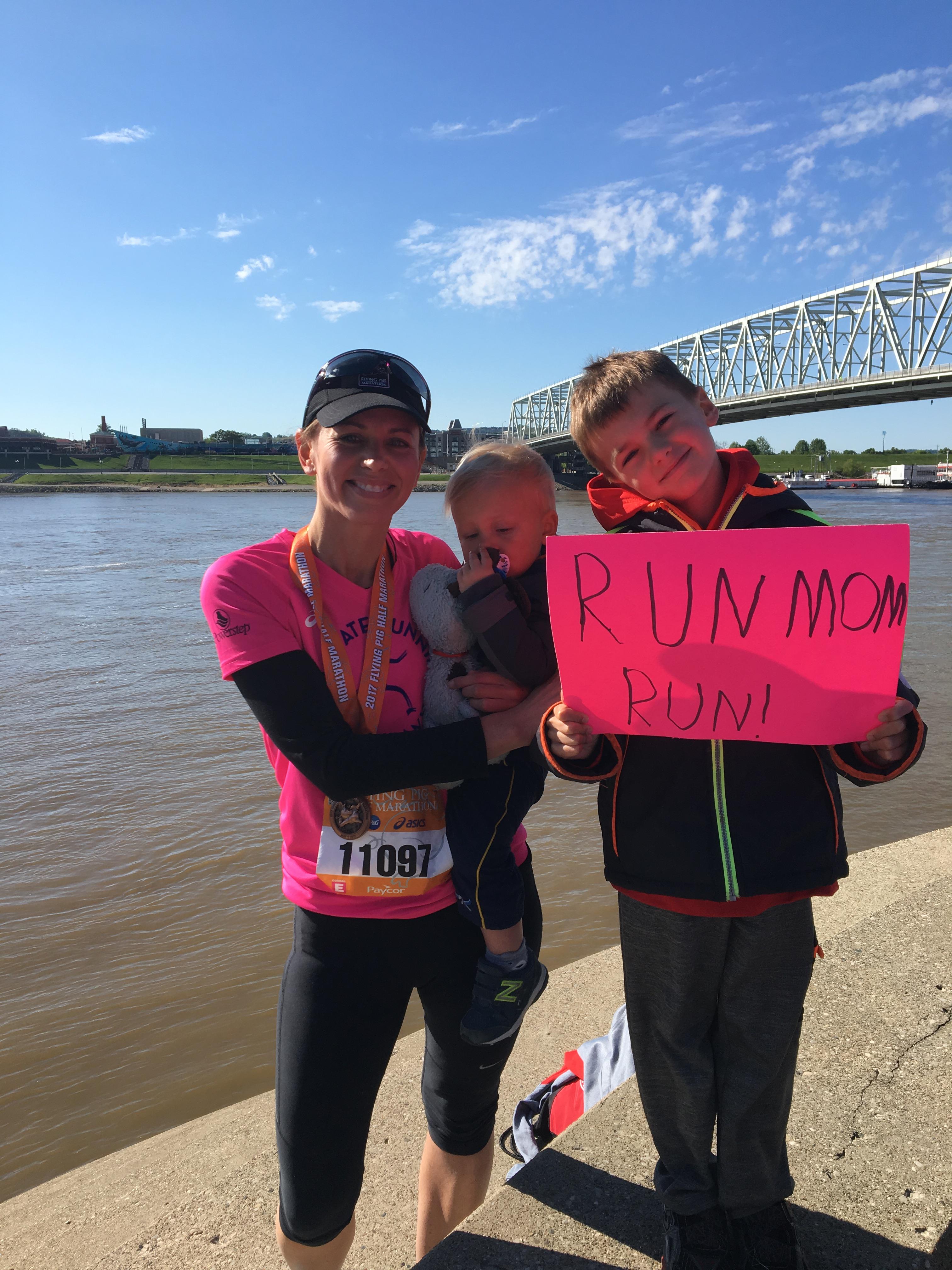 Emily Ireland & kids after Flying Pig Half-Marathon